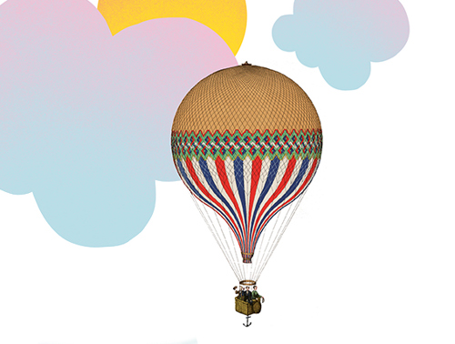 Luftballong, moln. Illustration.