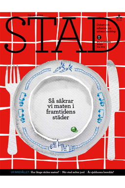 Omslag STAD 50/51. Dukning med tallrik, kniv och gaffel. Illustration.