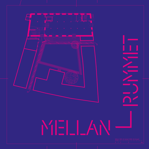 Ritningsliknande illustration med texten "Mellan-Rummet".