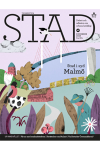 Omslag STAD 43. Olika symbolbyggnader från Malmö ock skånska landskap. Illustration.