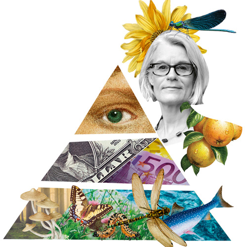 Tredelad pyramid och foto av chefredaktör Titti Olsson. Illustration/kollage.