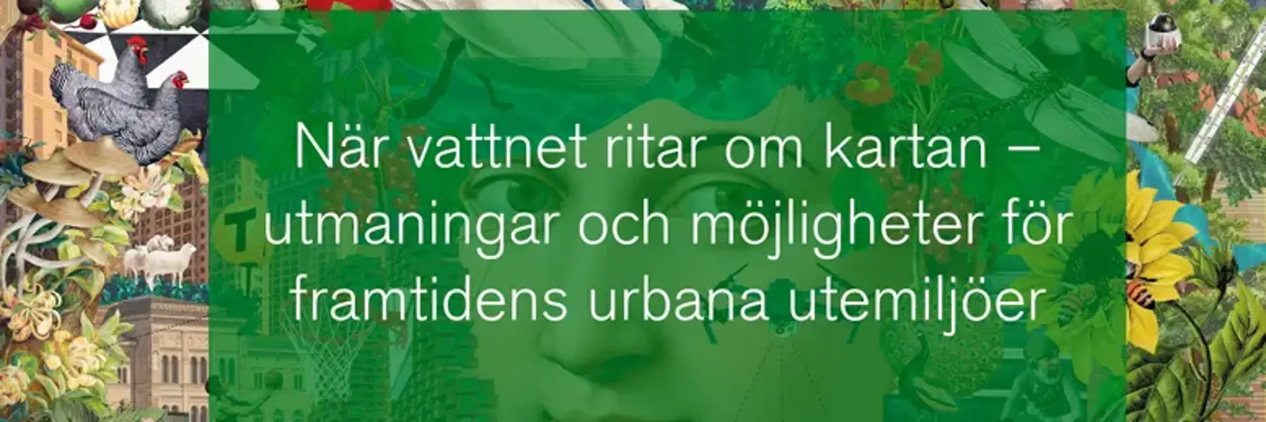 Webbinariets illustration, med ugröna urbana element, med titelplatta.