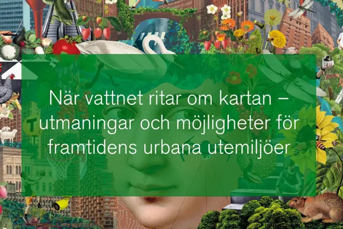 Webbinariets illustration, med ugröna urbana element, med titelplatta.